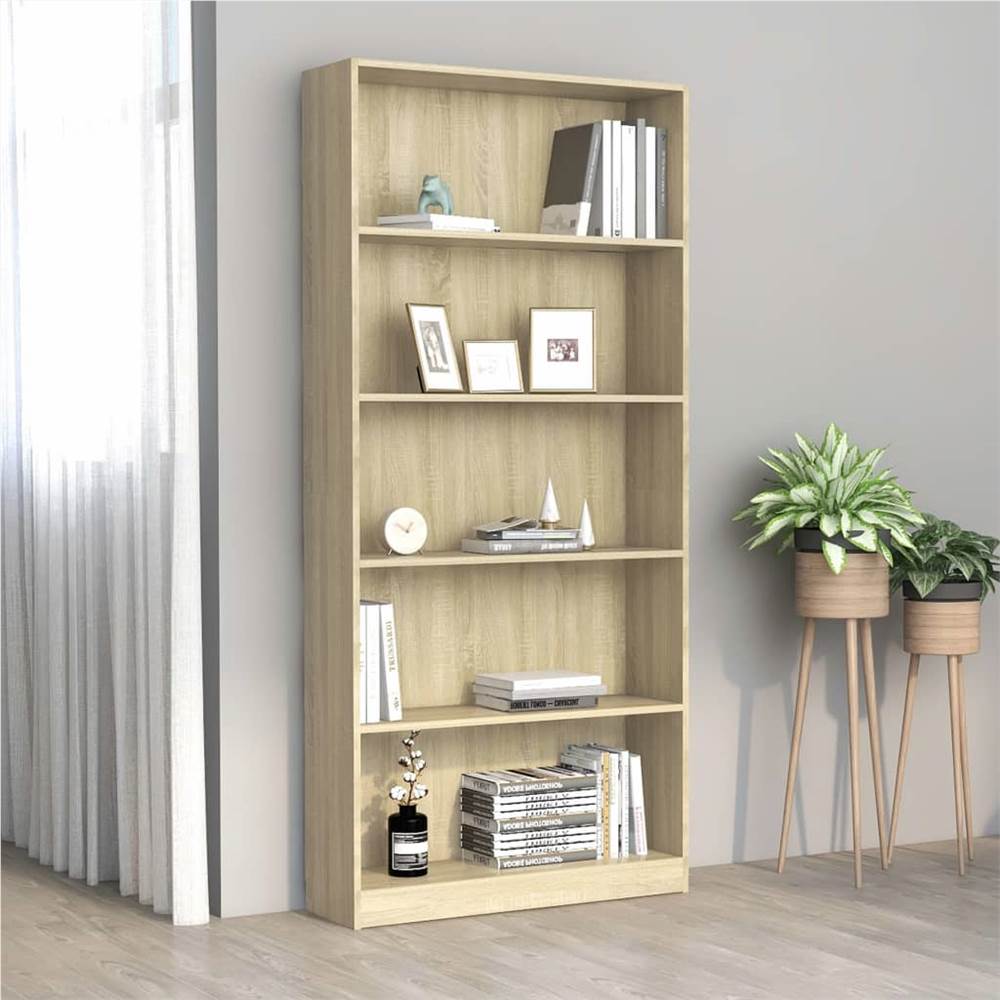 

5-Tier Book Cabinet Sonoma Oak 80x24x175 cm Chipboard