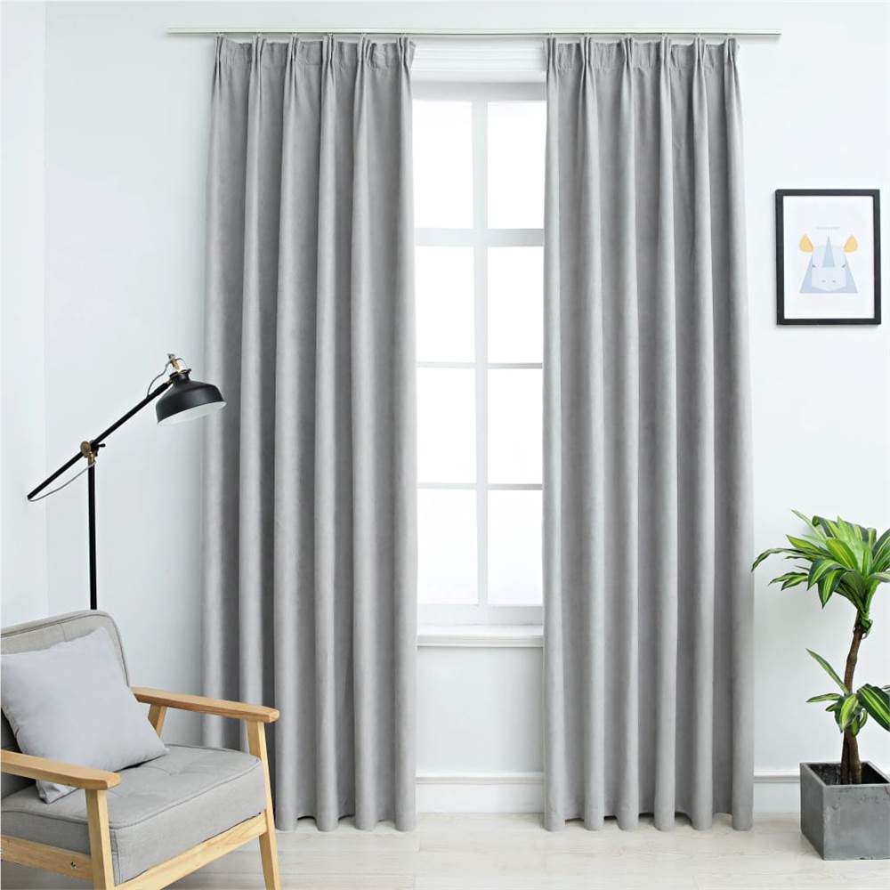 Blackout Curtains with Hooks Grey 140x175 cm, Other  - buy with discount