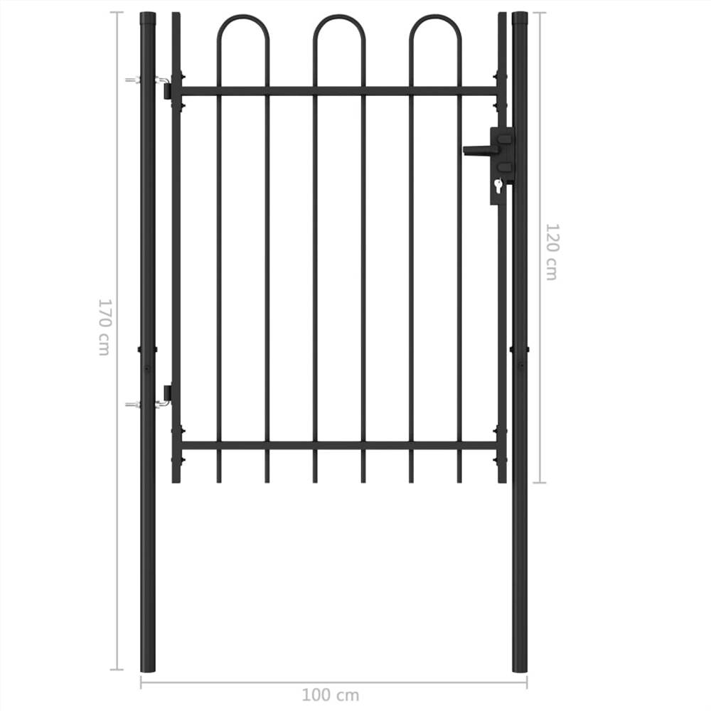 Fence Gate Single Door with Arched Top Steel 1x1.2 m Black