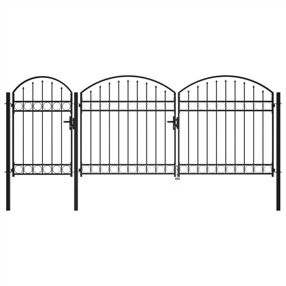 

Garden Fence Gate with Arched Top Steel 1.75x4 m Black