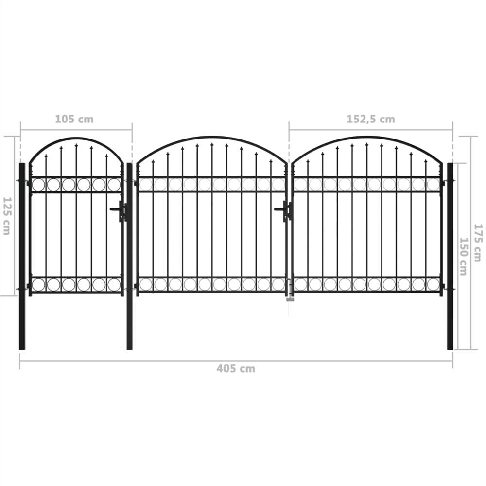 Garden Fence Gate with Arched Top Steel 1.75x4 m Black