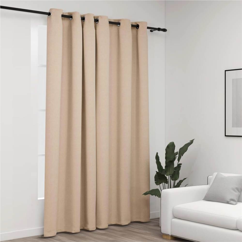 Linen-Look Blackout Curtain with Grommets Beige 290x245cm