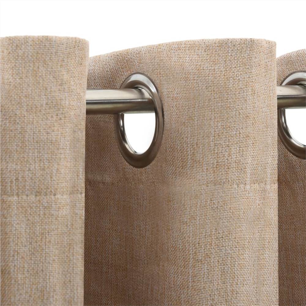 Linen-Look Blackout Curtain with Grommets Beige 290x245cm
