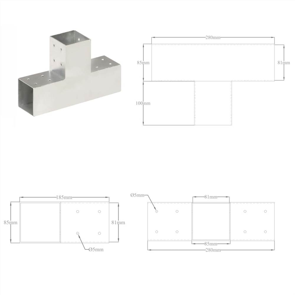 Post Connector T Shape Galvanised Metal 81x81 mm