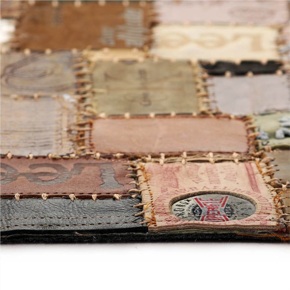 Rug Genuine Leather Jeans Label Patchwork 120x170 cm Brown
