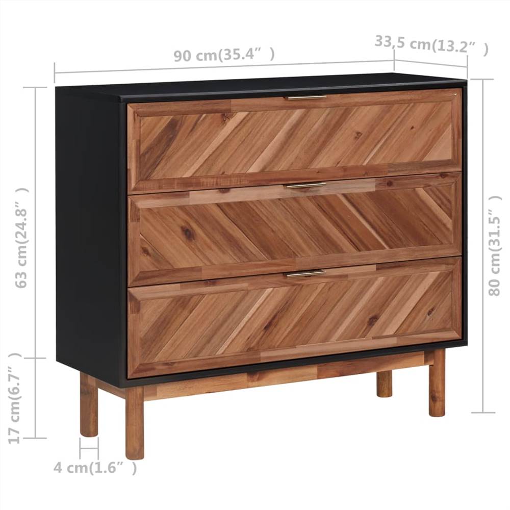Sideboard 90x33.5x80 cm Solid Acacia Wood and MDF