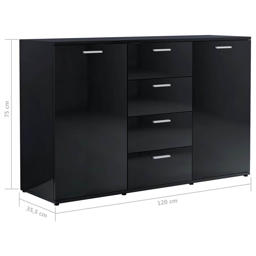 Sideboard High Gloss Black 120x35,5x75 cm Chipboard