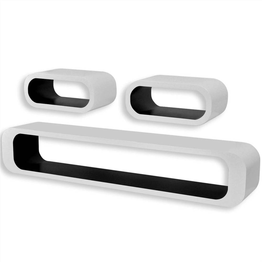 3 White-black MDF Floating Wall Display Shelf Cubes Book/DVD Storage