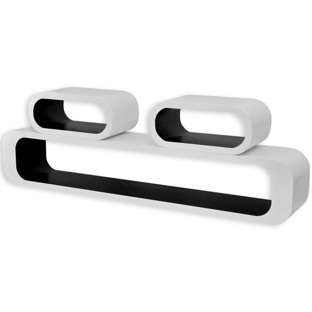3 White-black MDF Floating Wall Display Shelf Cubes Book/DVD Storage