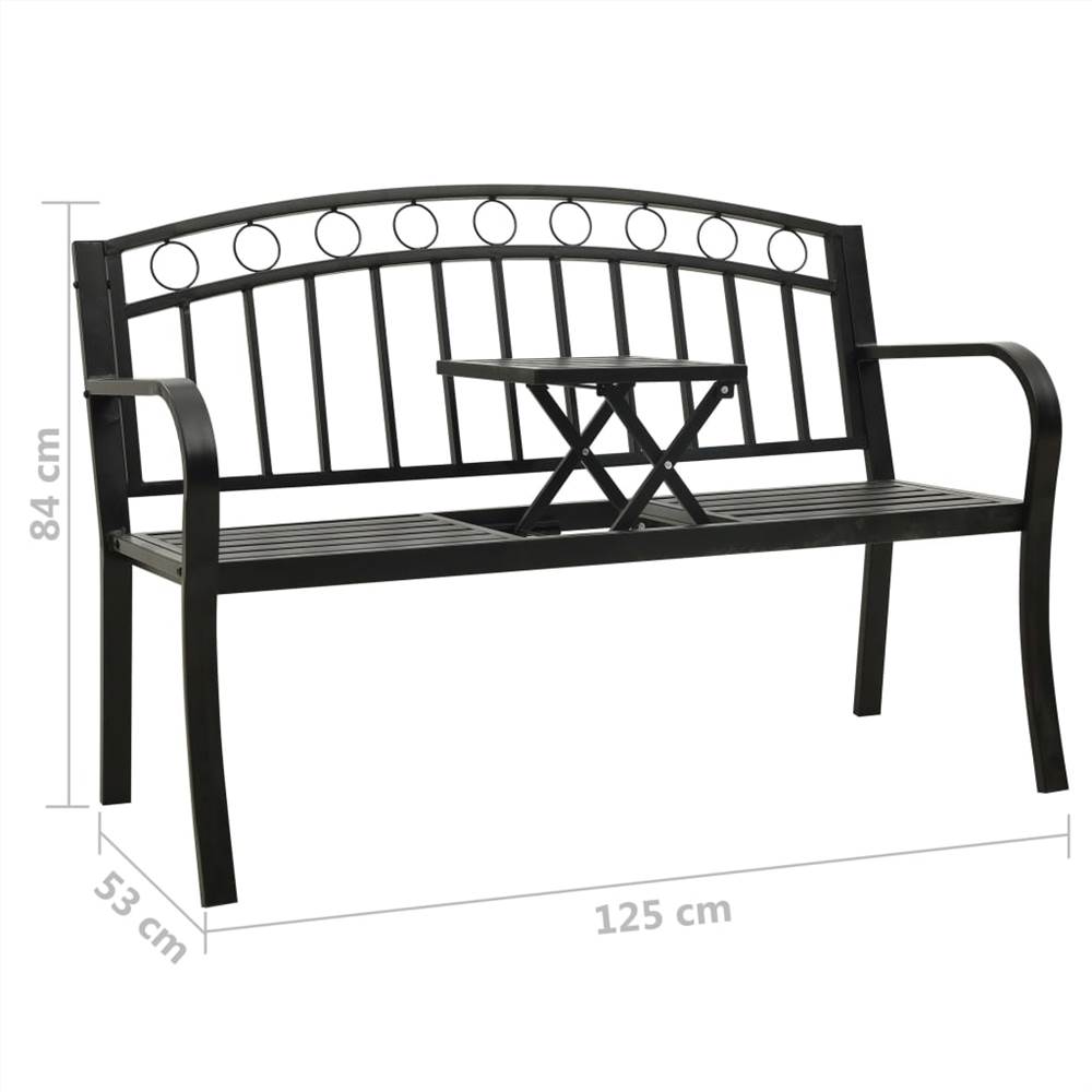 Garden Bench with a Table 125 cm Steel Black