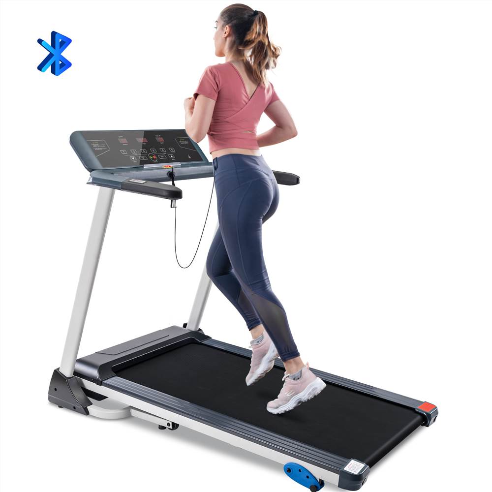 

Merax Folding Treadmill Electric Motorized Running Machine1.5HP Motor with Bluetooth Speakers and 3 Incline Options Transportation Wheels Large LED Display - Black and White