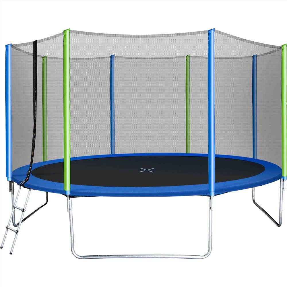 12FT Trampoline for Kids with Safety Enclosure Net, Ladder and 8 Wind Stakes, Round Outdoor Recreational Trampoline
