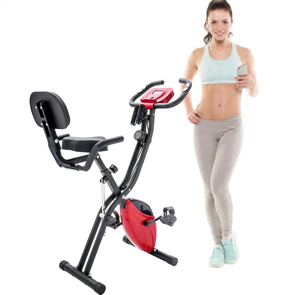 

Merax Folding Exercise Bike Fitness Upright and Recumbent X-Bike with 10-Level Adjustable Resistance, Arm Bands and Backrest - Red