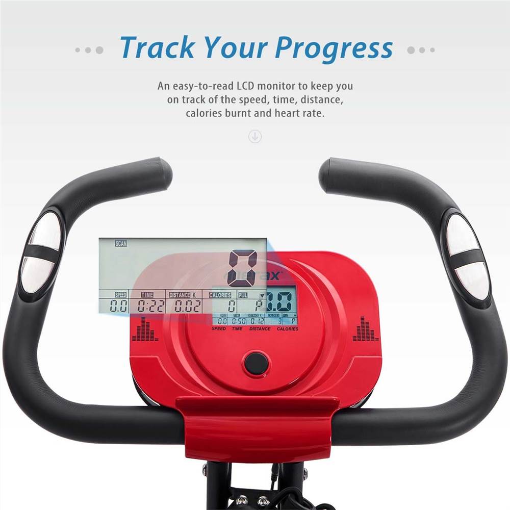 Folding Exercise Bike, Fitness Upright and Recumbent X-Bike with 10-Level Adjustable Resistance, Arm Bands and Backrest