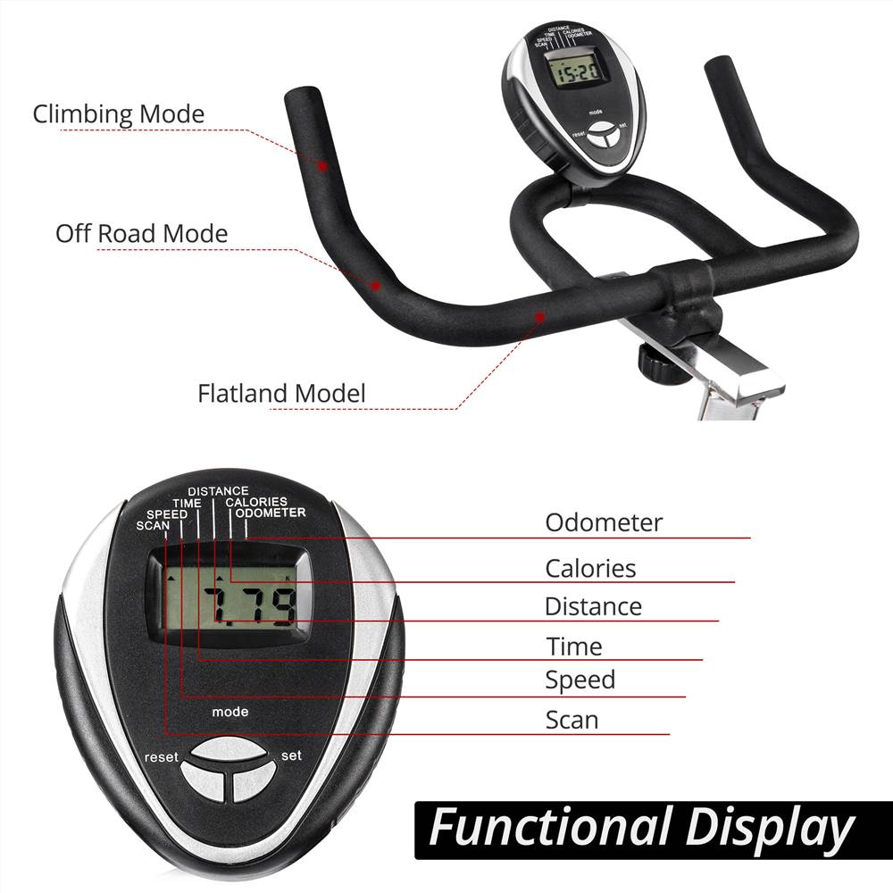 Indoor Cycling Exercise Bike Belt Drive Stationary Bicycle with LCD Monitor and Comfortable Seat Cushion for Home Cardio Workout