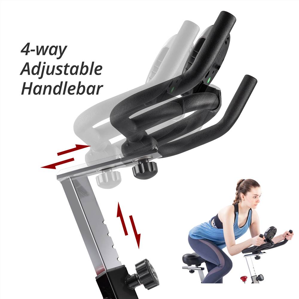 Indoor Cycling Exercise Bike Belt Drive Stationary Bicycle with LCD Monitor and Comfortable Seat Cushion for Home Cardio Workout