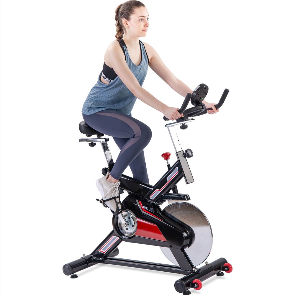 Indoor Cycling Exercise Bike Belt Drive Stationary Bicycle with LCD Monitor and Comfortable Seat Cushion for Home Cardio Workout