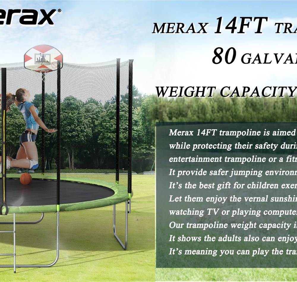 【Not allowed to sell to Walmart】14-Feet Round Trampoline with Safety Enclosure, Basketball Hoop and Ladder（原SM000010FAA）