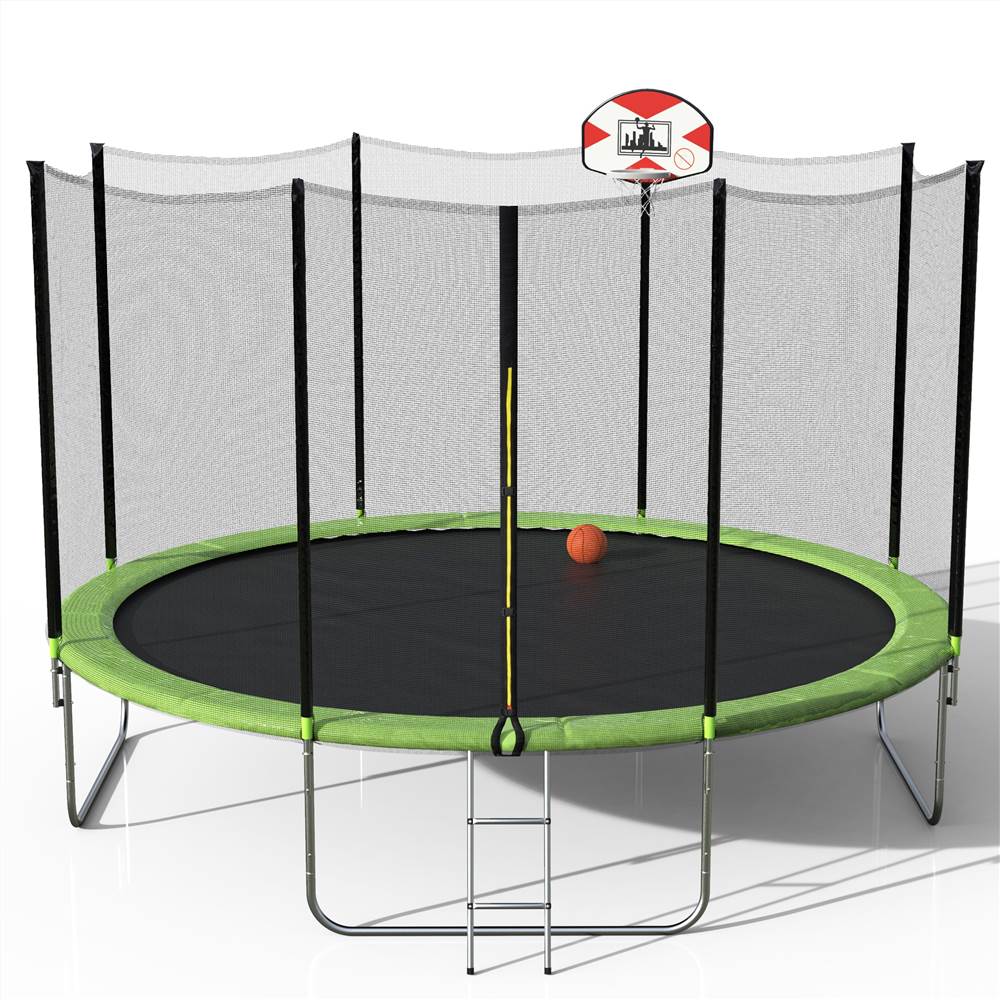 【Not allowed to sell to Walmart】14-Feet Round Trampoline with Safety Enclosure, Basketball Hoop and Ladder（原SM000010FAA）