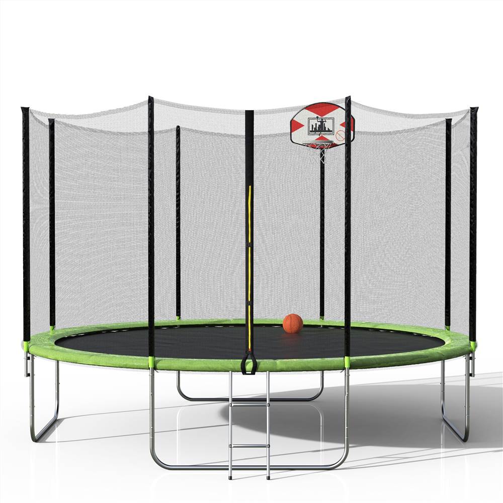 【Not allowed to sell to Walmart】14-Feet Round Trampoline with Safety Enclosure, Basketball Hoop and Ladder（原SM000010FAA）