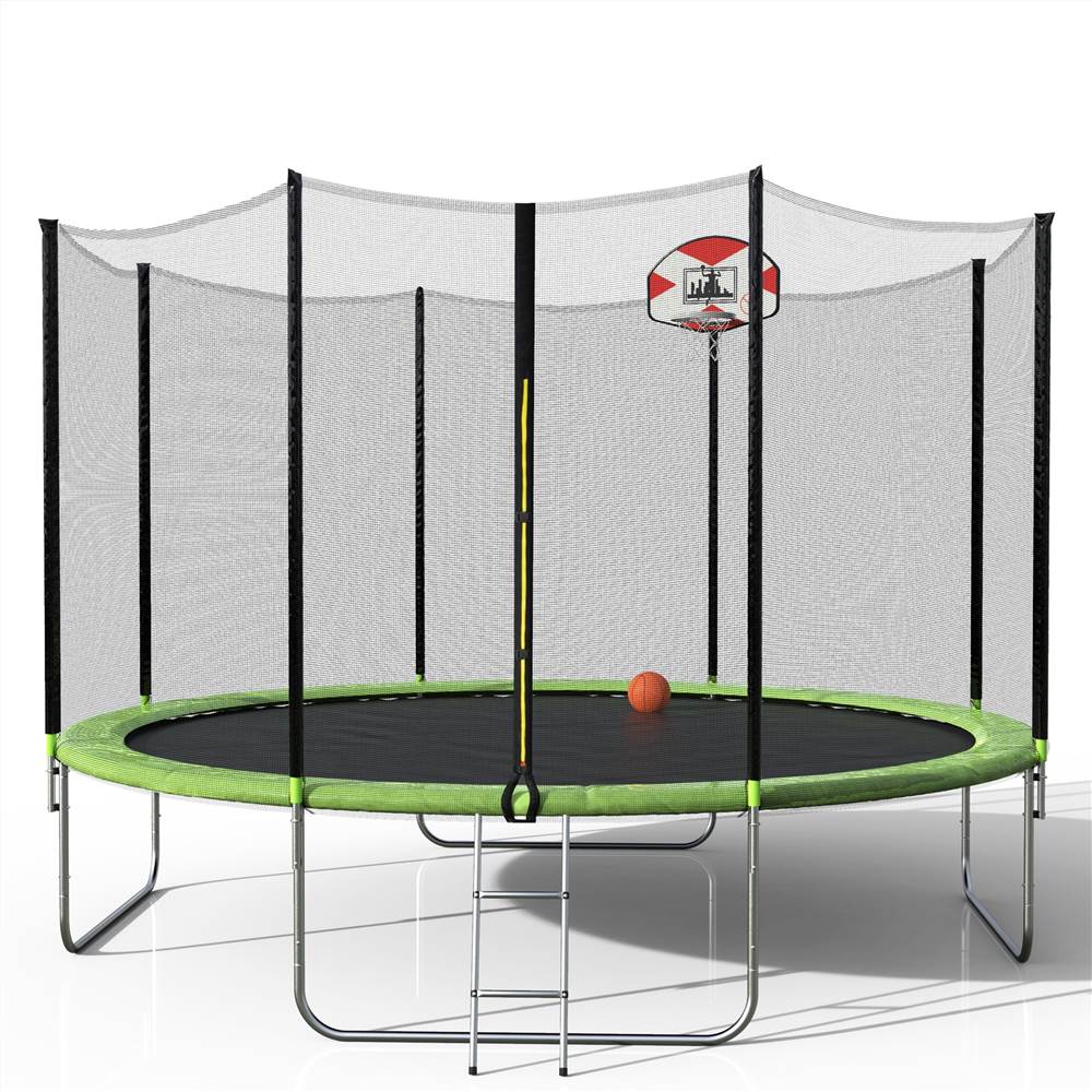 【Not allowed to sell to Walmart】14-Feet Round Trampoline with Safety Enclosure, Basketball Hoop and Ladder（原SM000010FAA）