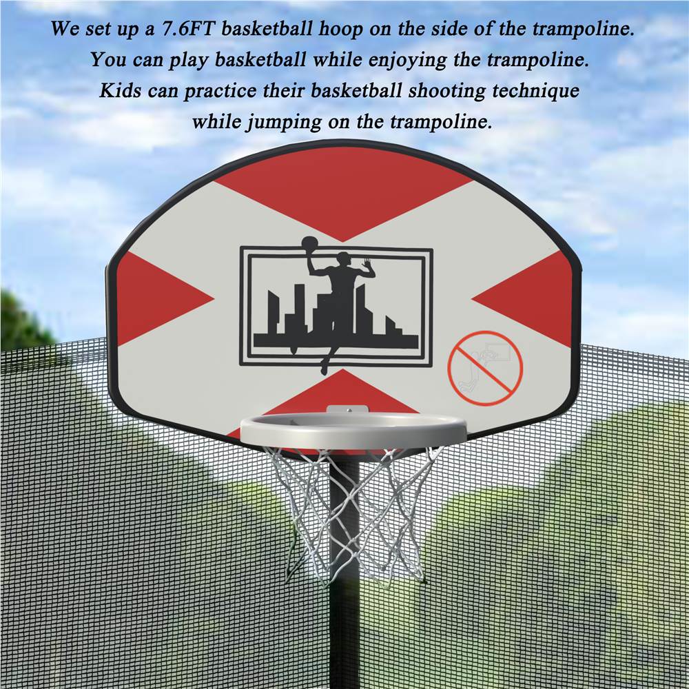 【Not allowed to sell to Walmart】14-Feet Round Trampoline with Safety Enclosure, Basketball Hoop and Ladder（原SM000010FAA）