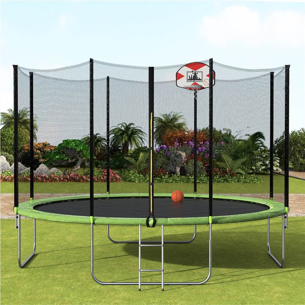 【Not allowed to sell to Walmart】14-Feet Round Trampoline with Safety Enclosure, Basketball Hoop and Ladder（原SM000010FAA）