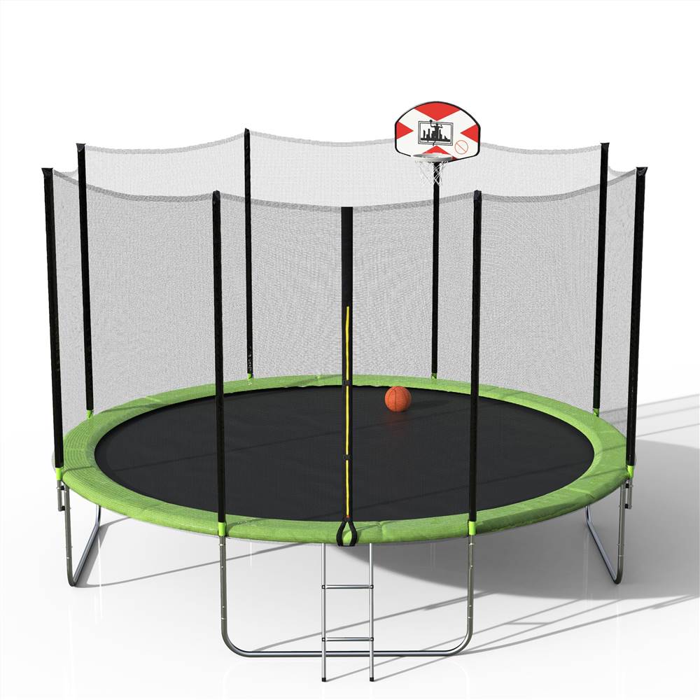 【Not allowed to sell to Walmart】14-Feet Round Trampoline with Safety Enclosure, Basketball Hoop and Ladder（原SM000010FAA）