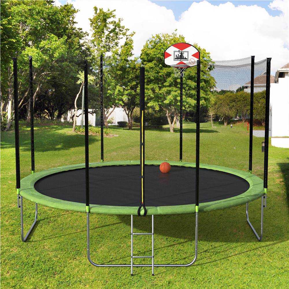 【Not allowed to sell to Walmart】14-Feet Round Trampoline with Safety Enclosure, Basketball Hoop and Ladder（原SM000010FAA）