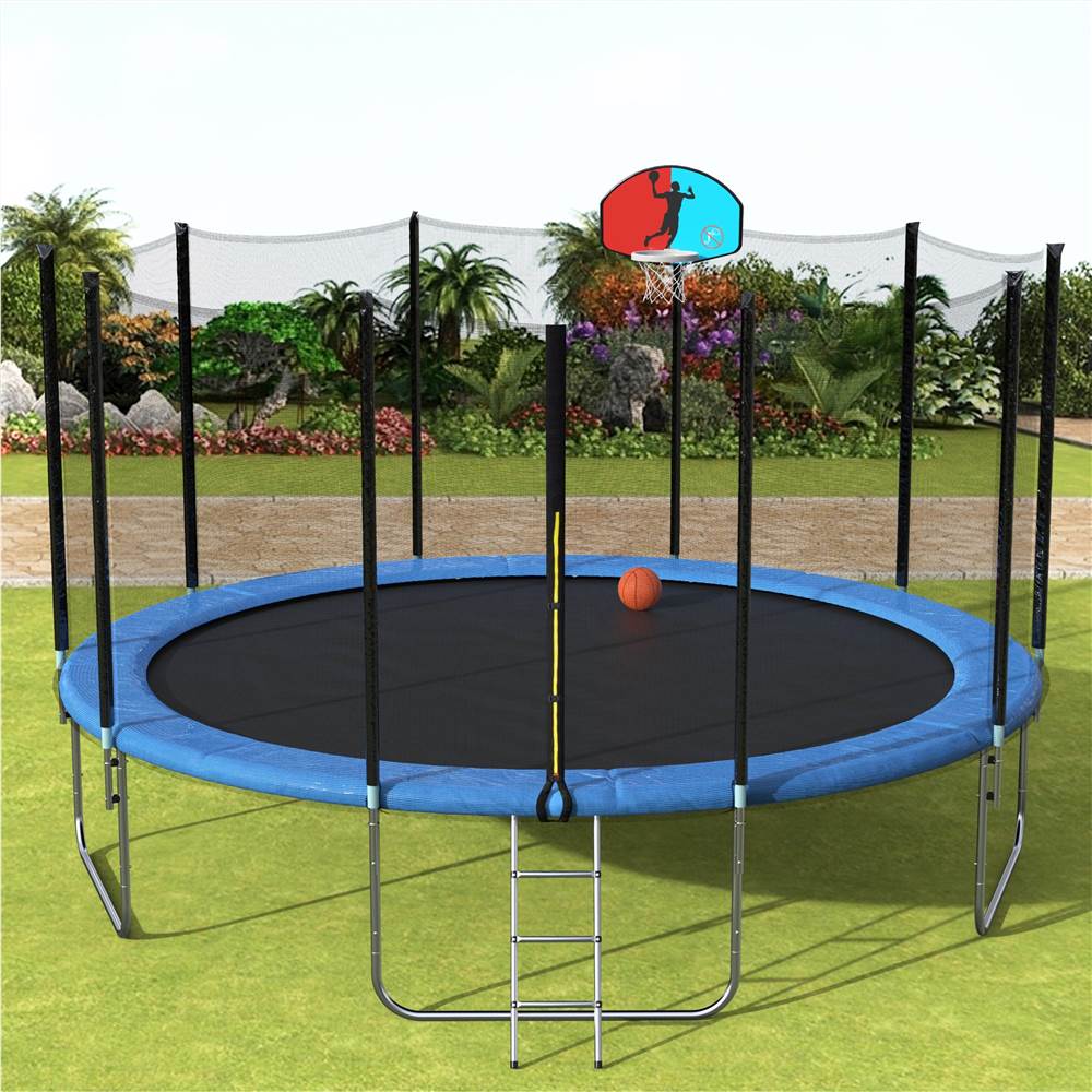 Merax Trampolín redondo de 15 pies con aro de baloncesto azul