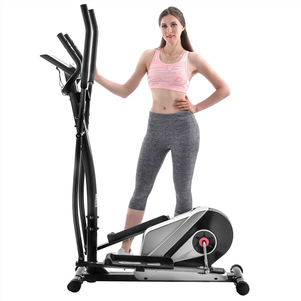 【Not allowed to sell to Walmart】Elliptical Machine Trainer Magnetic Smooth Quiet Driven with LCD Monitor, Home Use, Silver