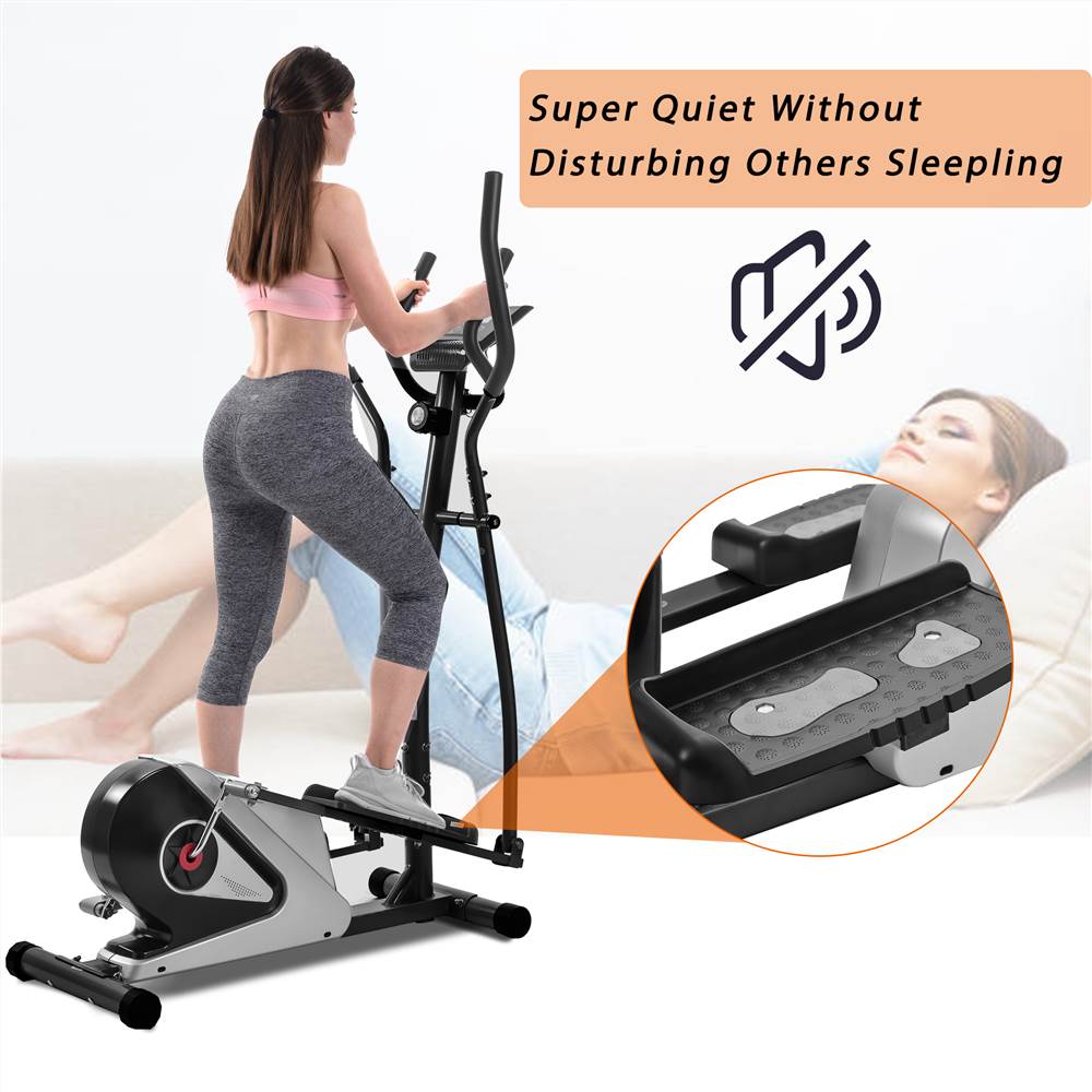 【Not allowed to sell to Walmart】Elliptical Machine Trainer Magnetic Smooth Quiet Driven with LCD Monitor, Home Use, Silver