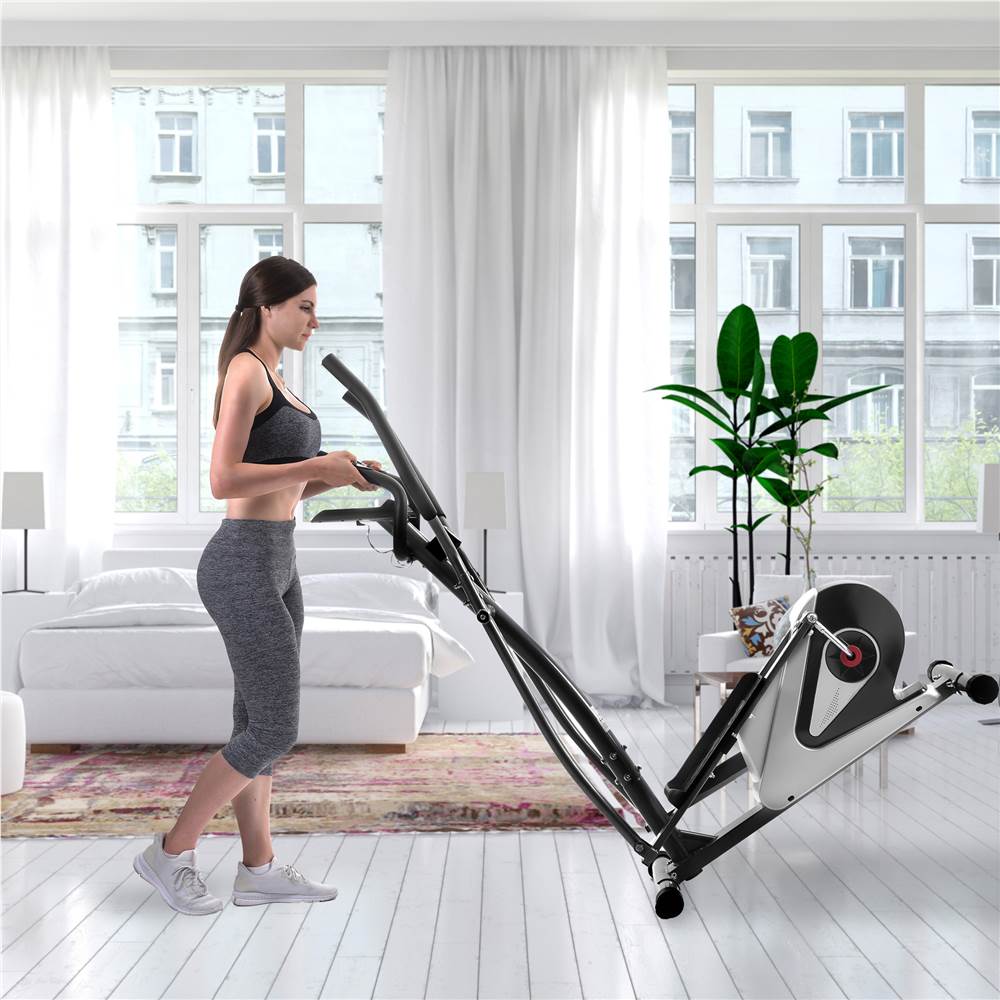 【Not allowed to sell to Walmart】Elliptical Machine Trainer Magnetic Smooth Quiet Driven with LCD Monitor, Home Use, Silver