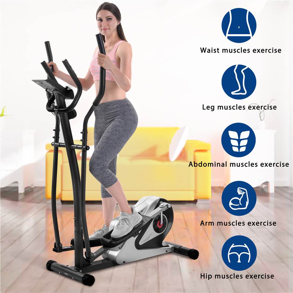 【Not allowed to sell to Walmart】Elliptical Machine Trainer Magnetic Smooth Quiet Driven with LCD Monitor, Home Use, Silver