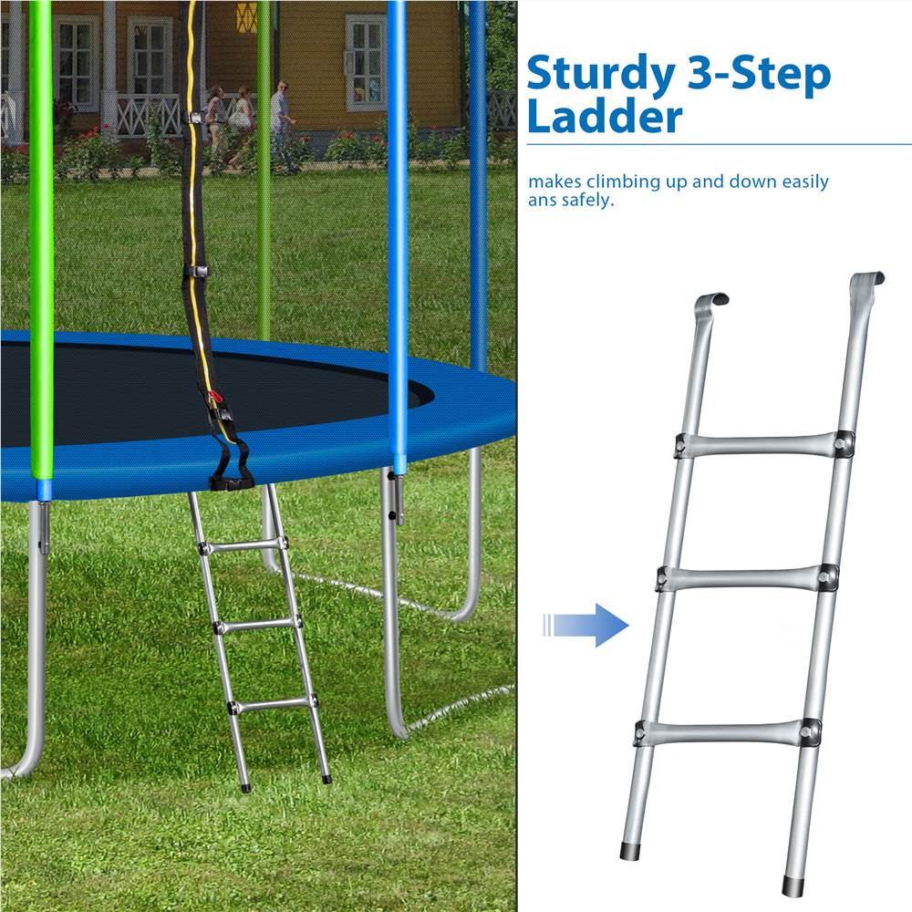 16FT Trampoline For Kids With Safety Enclosure Net, Ladder And 12 Wind Stakes, Round Outdoor Recreational Trampoline - Blue 25 16FT Trampoline for Kids with Safety Enclosure Net, Ladder and 12 Wind Stakes, Round Outdoor Recreational Trampoline