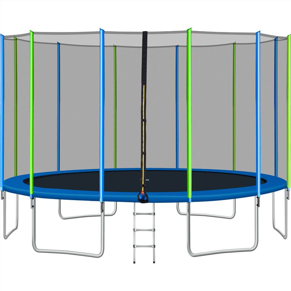 16FT Trampoline For Kids With Safety Enclosure Net, Ladder And 12 Wind Stakes, Round Outdoor Recreational Trampoline - Blue 23 16FT Trampoline for Kids with Safety Enclosure Net, Ladder and 12 Wind Stakes, Round Outdoor Recreational Trampoline