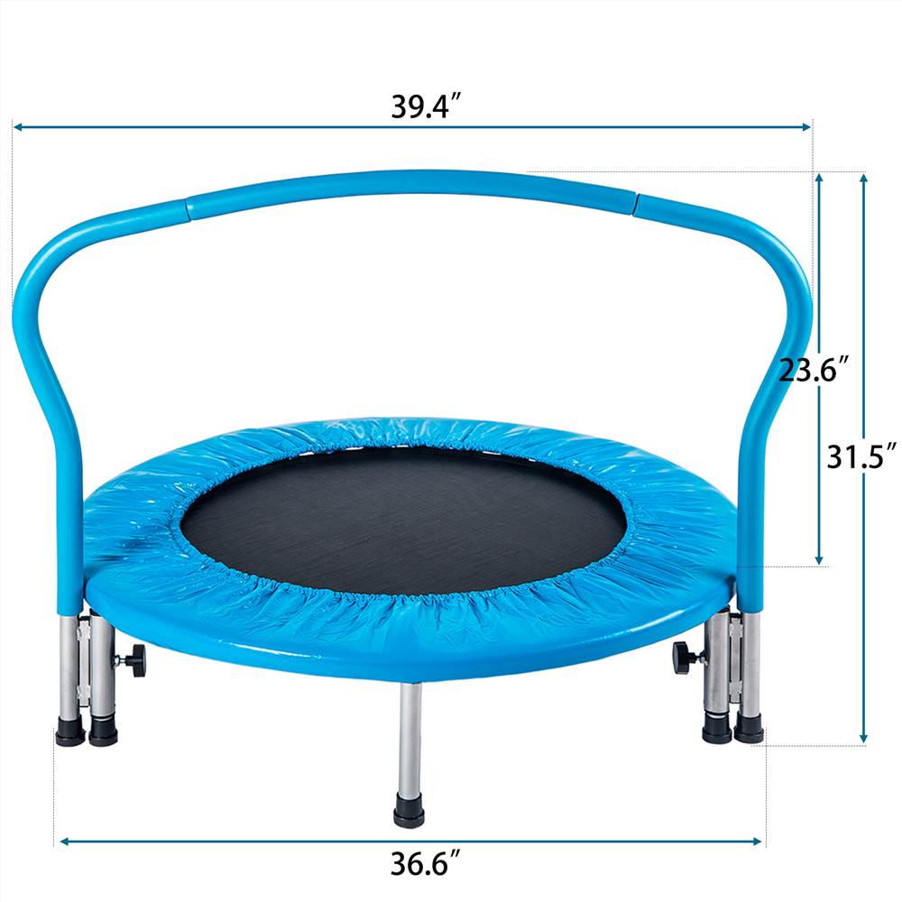 36" Kids Trampoline with Handrail, Mini Toddler Trampoline w/ Safety Padded Cover for Indoor Outdoor Cardio Exercise