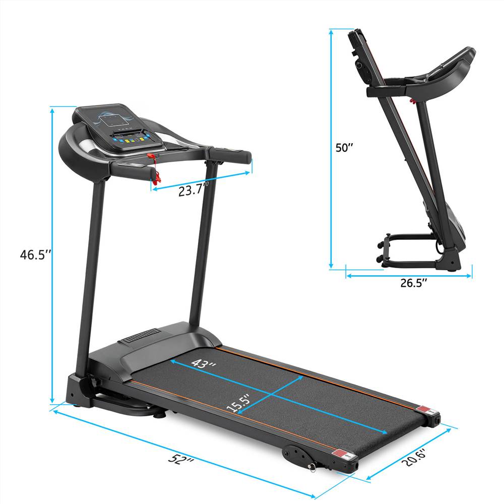 Compact Easy Folding Treadmill Motorized Running Jogging Machine with Audio Speakers and Incline Adjuster
