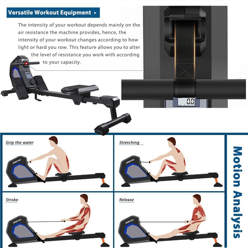 Foldable Magnetic Rower Rowing Machine with 8 Resistance for Full Body Exercise