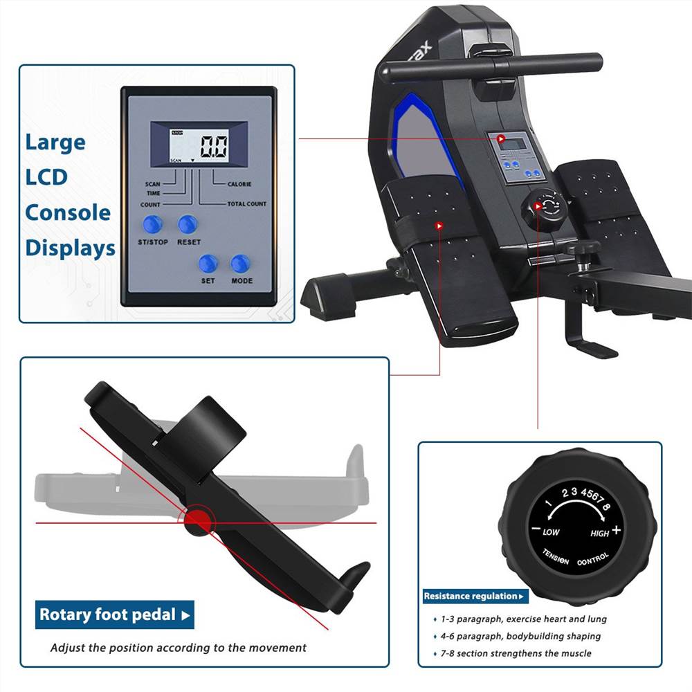 Foldable Magnetic Rower Rowing Machine with 8 Resistance for Full Body Exercise