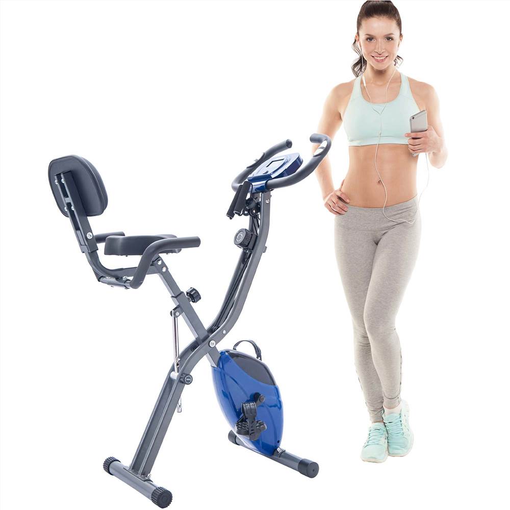 

Merax Folding Exercise Bike, Fitness Upright and Recumbent X-Bike with 10-Level Adjustable Resistance, Arm Bands and Backrest and Large LCD Display - Black and Blue