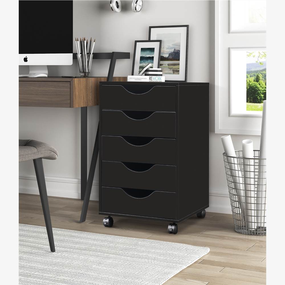 Home Office 5 Drawer Mobile Storage Cabinet with  locking casters(Black)