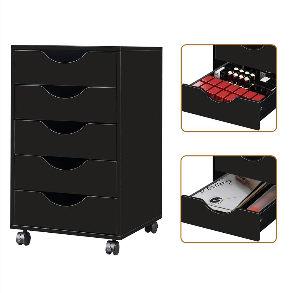 Home Office 5 Drawer Mobile Storage Cabinet with  locking casters(Black)