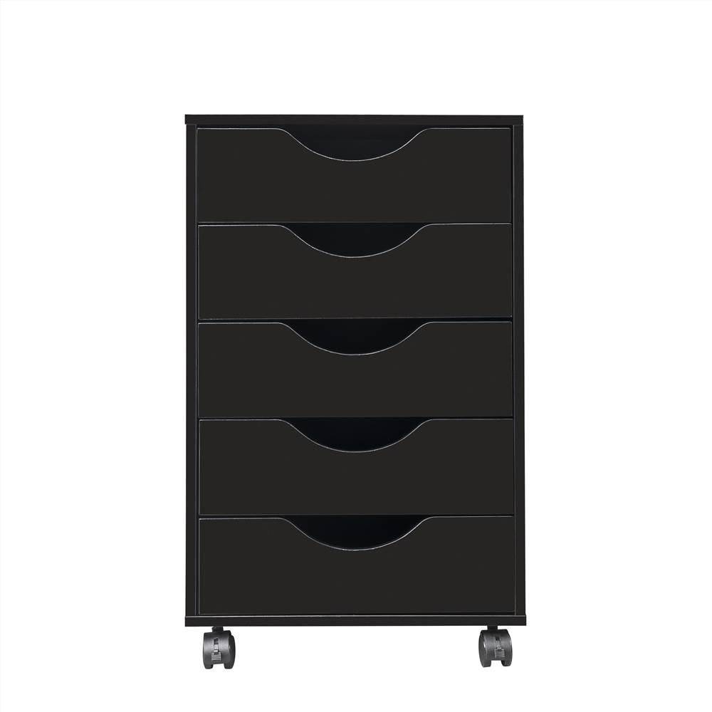 Home Office 5 Drawer Mobile Storage Cabinet with  locking casters(Black)