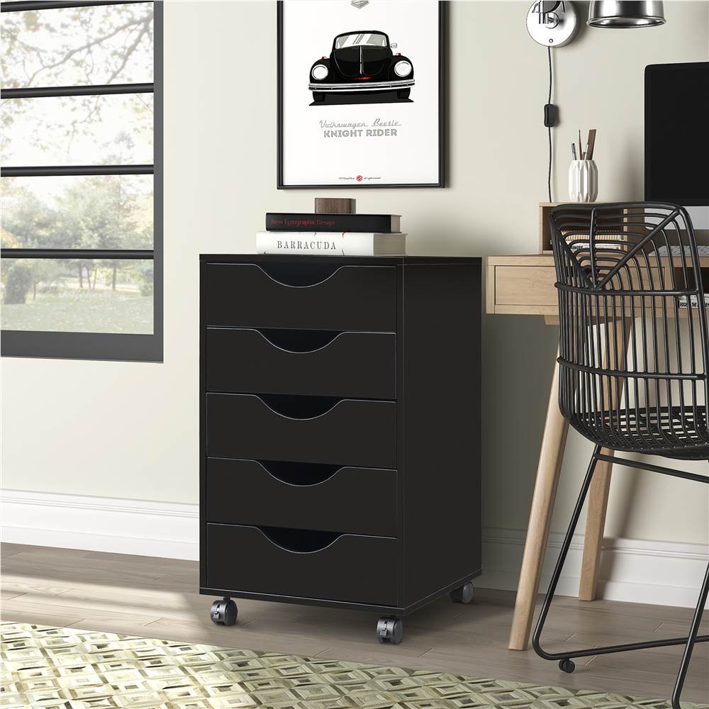 Home Office 5 Drawer Mobile Storage Cabinet with  locking casters(Black)