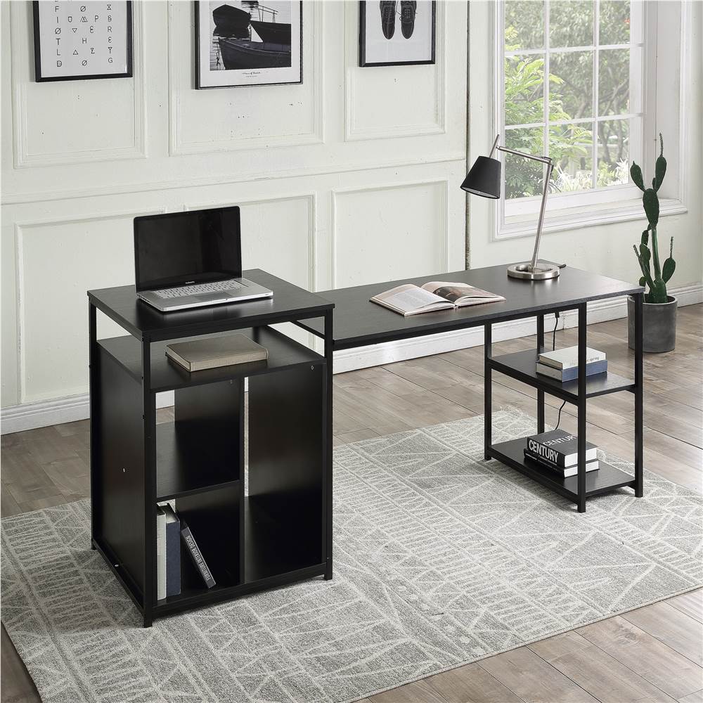 Home Office Computer Desk with 2-layer Storage Shelf &amp; CPU Storage Space - Black