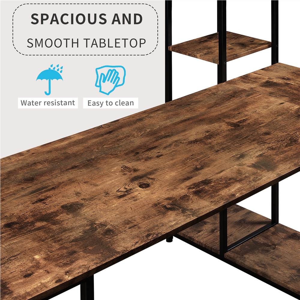 Home Office Computer desk with multiple storage shelves, Modern Large Office Desk with Bookshelf and storage space(Tiger)