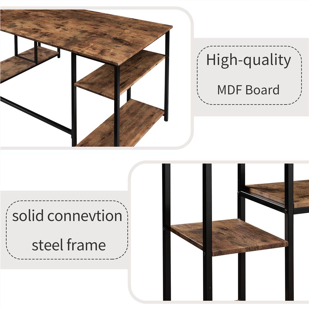 Home Office Computer desk with multiple storage shelves, Modern Large Office Desk with Bookshelf and storage space(Tiger)