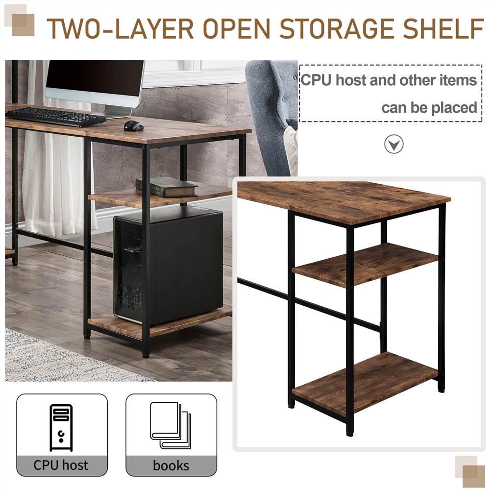 Home Office Computer desk with multiple storage shelves, Modern Large Office Desk with Bookshelf and storage space(Tiger)