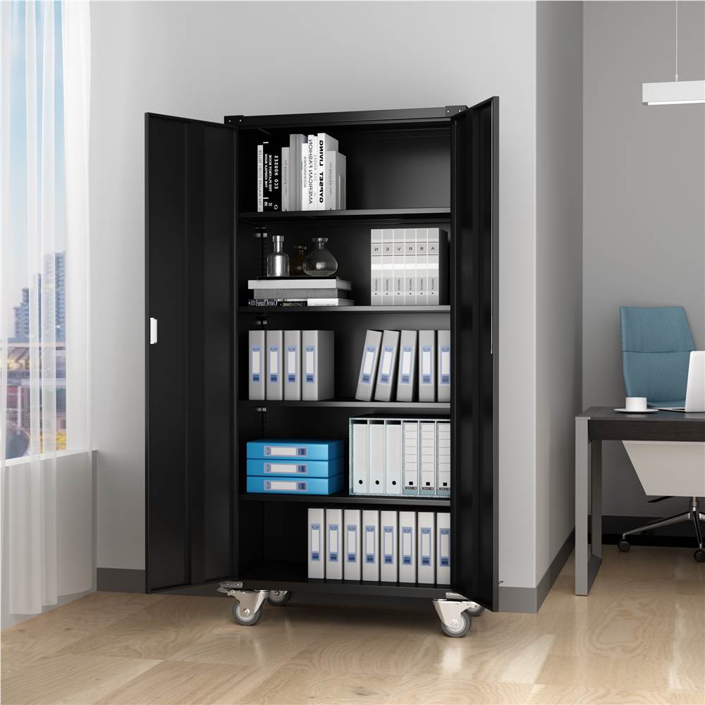 Home Office Steel Storage Cabinet Rolling Storage with 4 Adjustable Shelves and  Lock for Garage, Office, Kitchen